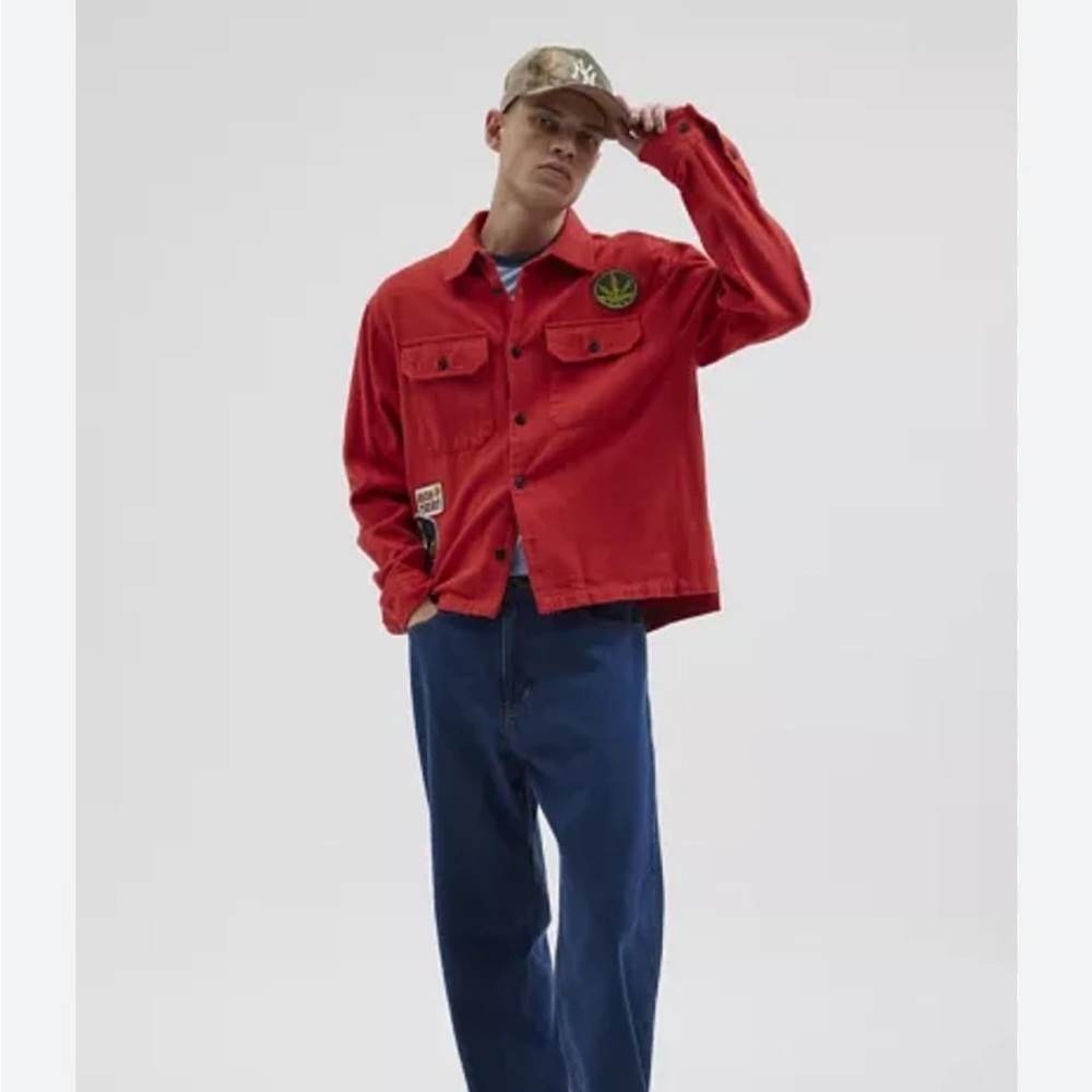 BDG Urban Outfitters Red Button-Up Shirt/Jacket with Decorative Patches Size: M
